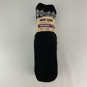 Muk Luks Cabin Socks 2 Pack S/M Nordic Star Buffalo Check Pattern Black White